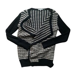Sioni Black & Tan Block Open Front Wool Blend Cardigan L